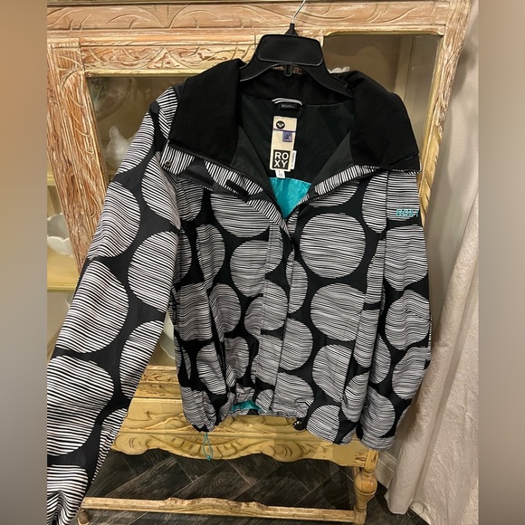 Roxy Snowboard Ski Winter Black and White Circle Print Jacket Large - Picture 9 of 9